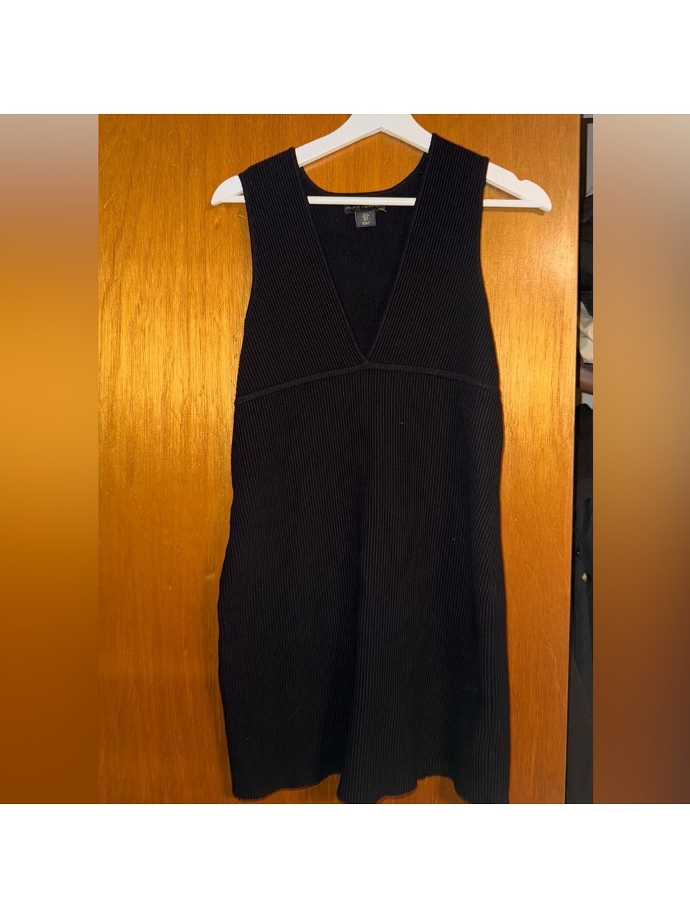 House of Harlow 1960 Black Ribbed Knit Dress with Deep V-Neck